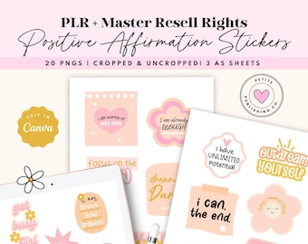 Positive Affirmation Sticker Pack, PLR Resell, PNG Quotes, Kindness, Mental Health, Canva Template, IPAD, Goodnotes, Inspirational Self Care