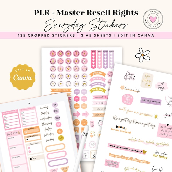 Everyday Digital Stickers, PLR Master Resell Rights, Canva Template, IPAD Sticker Sheets, Editable Daily Planner Stickers, Budget, Goodnotes