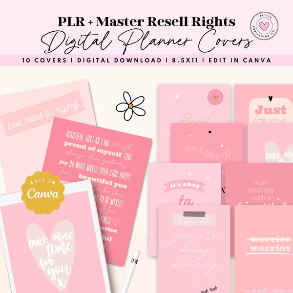 Digital Planner Covers, PLR Resell, Goodnotes, Notebook, Journal, Canva Editable Template, eBook, Inspirational Mental Health, Self Care