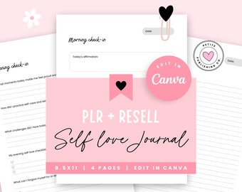 Self Love Journal Printable, PLR Resell, Minimal, Mental Health, Guided Prompts Positive Affirmation, Canva Template, Daily Worksheet, SL01