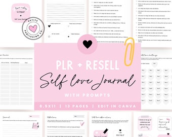Self Love Journal with Prompts, PLR Resell, Positive Affirmations, Mental Health, Gratitude, Canva Template, Inspirational Quotes, PDF, SL01