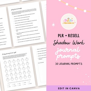 Shadow Work Journal PLR Resell, Canva Template, Writing Prompts, 30 Day Challenge, Guided Worksheet, Digital Download, Mood Tracker, TR01