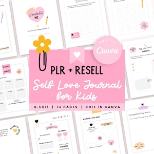 Self Love Journal for Kids, PLR Resell, Positive Affirmations, Mental Health Prompts, Gratitude, Canva Template, Feelings Emotions PDF, SL01