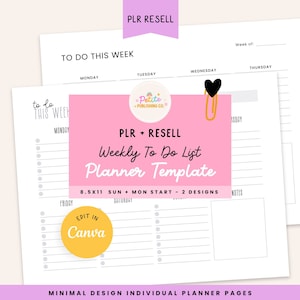 PLR Weekly To Do List Canva Template, Minimalist, MRR, Daily Task Planner, Home, Productivity, Teacher Student Commercial Use, Printable PDF