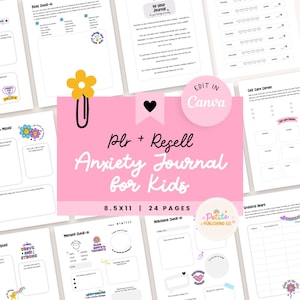 Anxiety Journal for Kids, PLR MRR Resell, Activity Worksheet Mental Health, Mood, Gratitude, Canva Template, Feelings Emotions Printable PDF