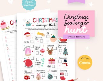Christmas Scavenger Hunt Printable, PLR Resell, Family Party Game, Kids Holiday Activity, Classroom, Editable Canva Template, Commercial Use