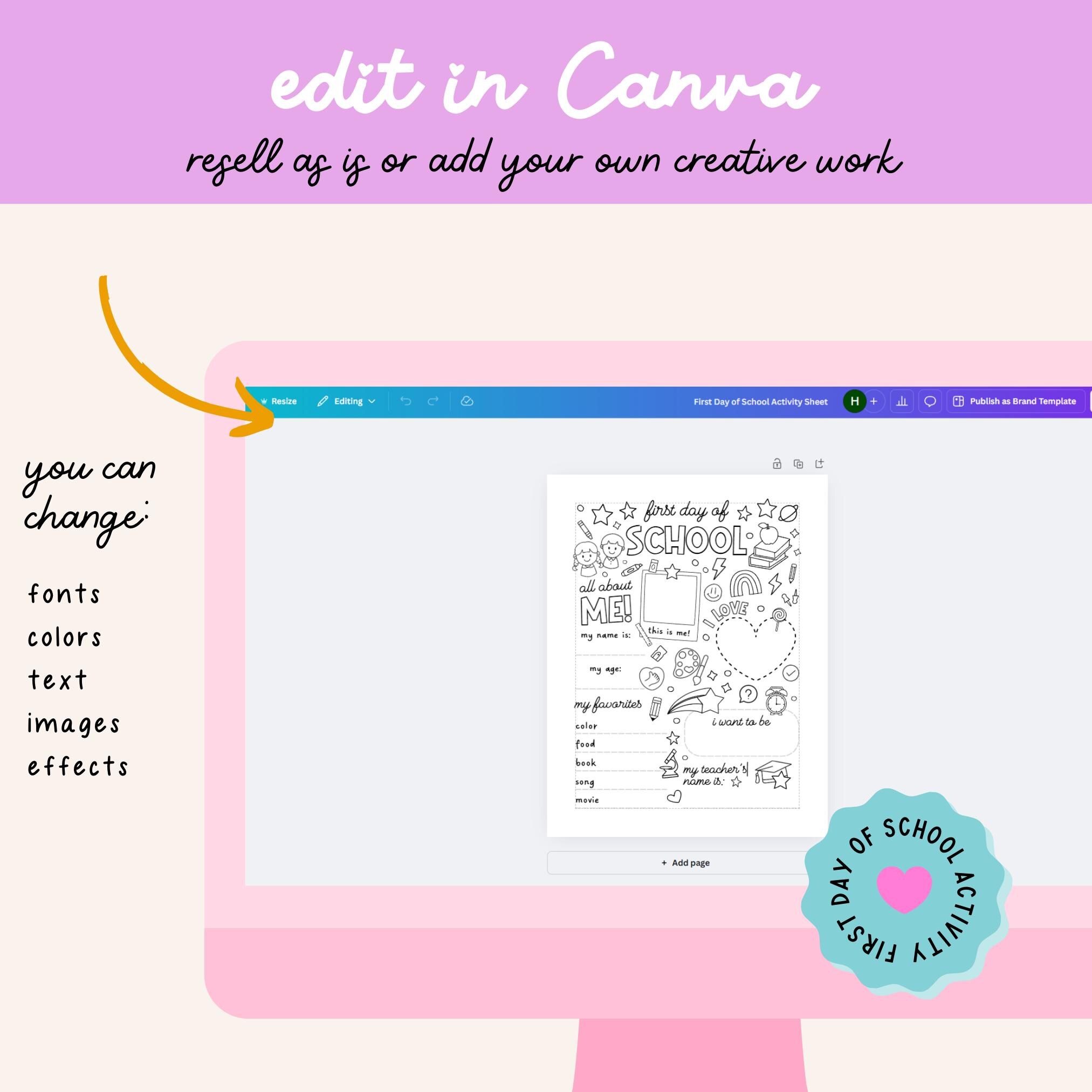 First Day of School Activity Sheet Printable, All About Me Coloring ...