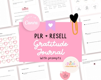 Gratitude Journal with Prompts, PLR Resell Canva Template (Digital Download)