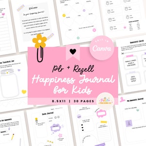 Happiness Journal for Kids, PLR MRR Resell, Activity, Positive Affirmation Cards, Mood, Gratitude, Canva Template, Feelings Emotions, HAPPY