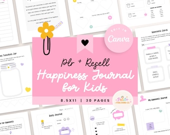 Happiness Journal for Kids, PLR MRR Resell, Activity, Positive Affirmation Cards, Mood, Gratitude, Canva Template, Feelings Emotions, HAPPY