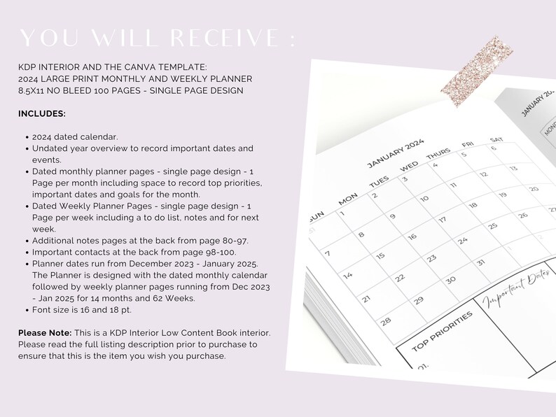 2024 Large Print Planner KDP Interior Canva Template Etsy 2024 Large Print Planner KDP Interior Canva Template Etsy