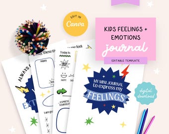 Kids Feelings and Emotions Journal, Canva Template (Printable PDF)