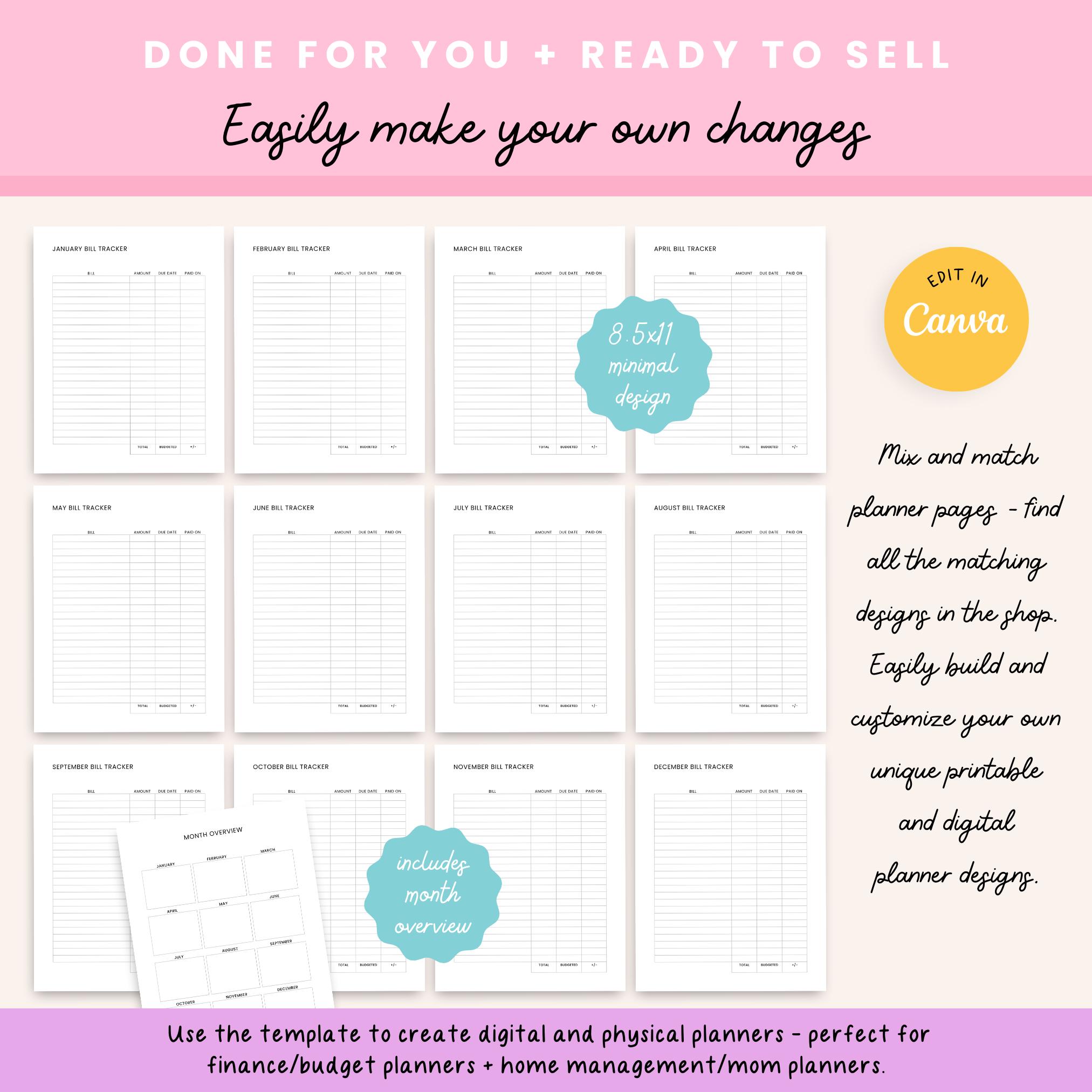 Monthly Bill Tracker Printable PDF, Budget & Expenses Checklist ...