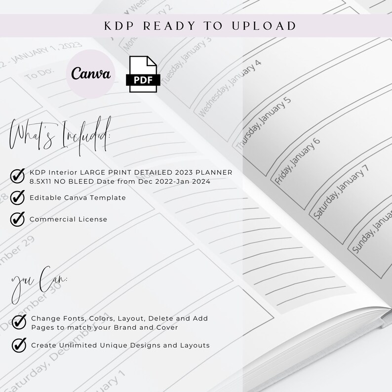 20232024 Large Print Planner KDP Template Canva KDP Etsy España