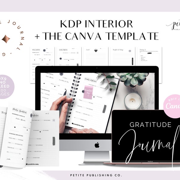 Gratitude Journal KDP Interior Template, Canva, Low Content Book, Printable PDF, Digital, Mental Health, Amazon KDP, for Women, Teens, Mood