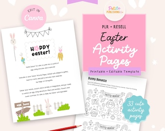 Easter Activity Pages Printable PDF, Coloring, Wordsearch, Maze, Handwriting, Cut + Paste, Editable Canva Template, PLR Product, MRR Resell