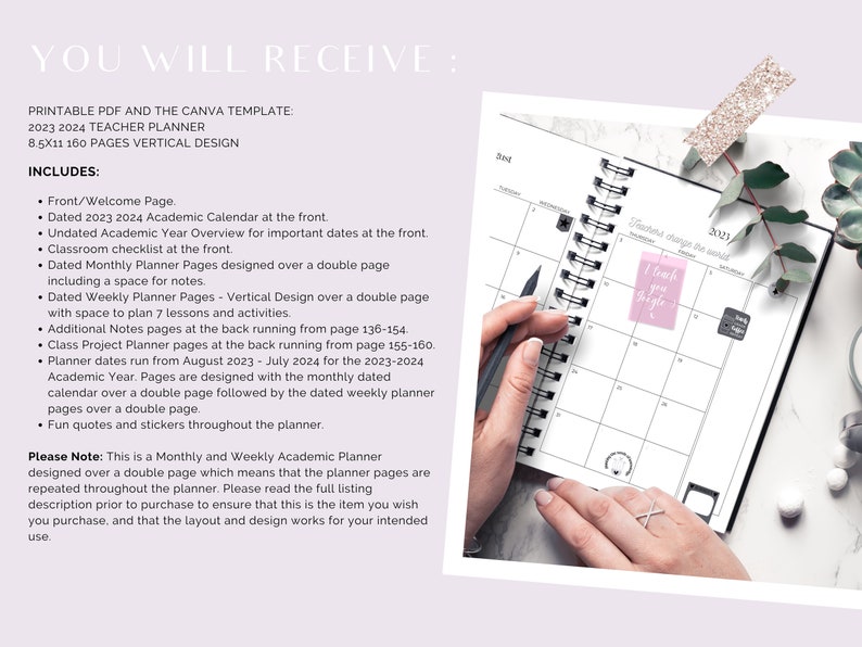 PLR 2023 2024 Teacher Planner Printable PDF Canva Template Etsy Hong Kong