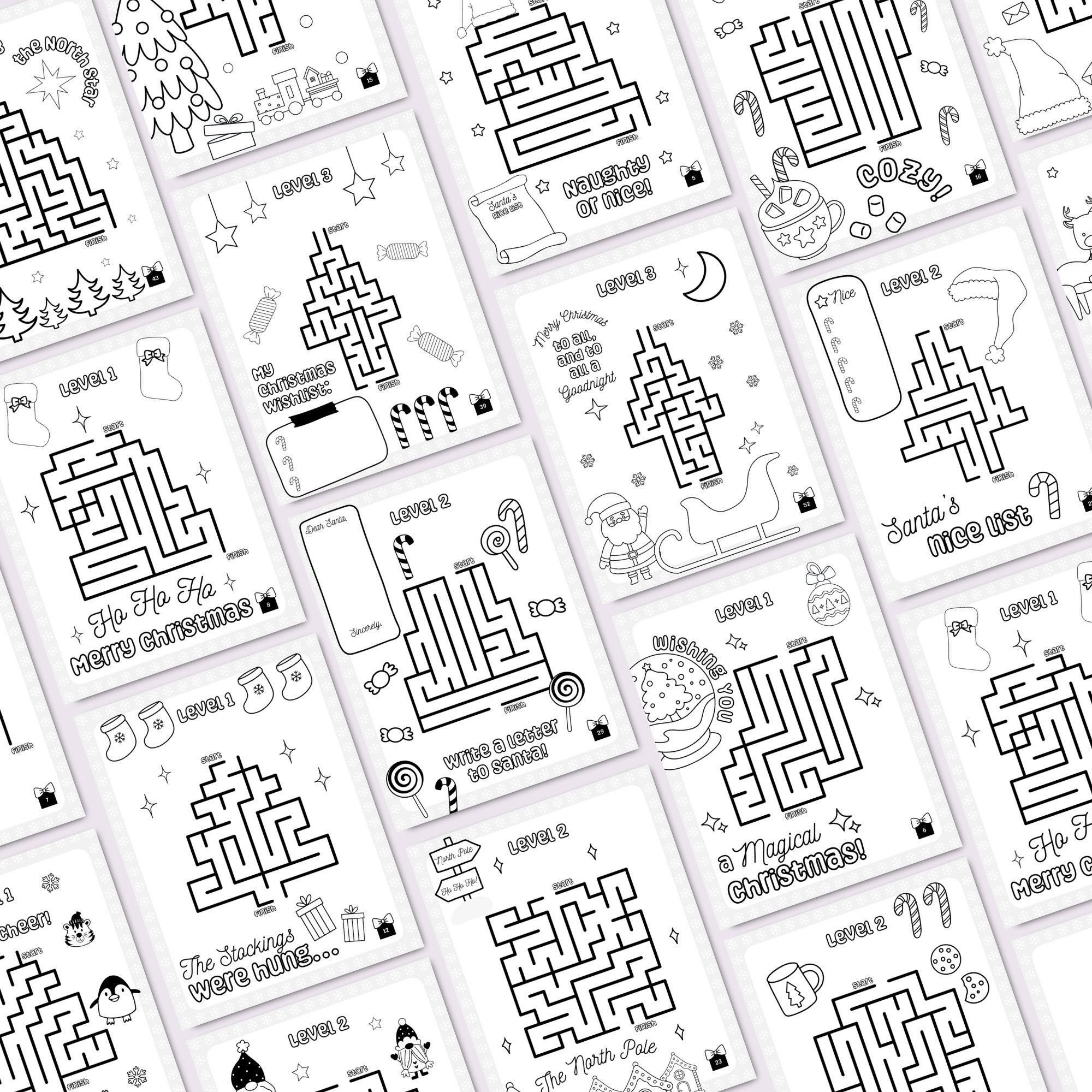 PLR Christmas Coloring and Maze Pages for Kids Printable PDF, Activity