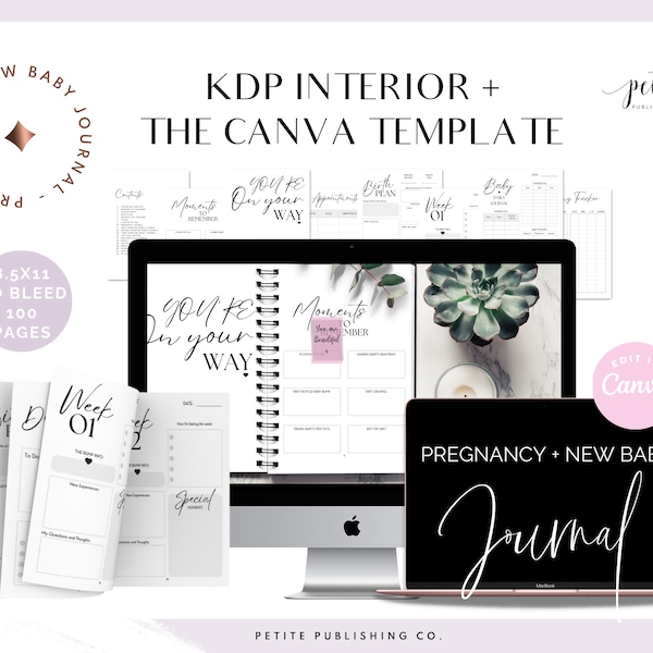 KDP Interior Pregnancy & New Baby Journal, Canva Template, Pumping Tracker, Low Content Book Printable PDF, Amazon, First Time Mom, Planner