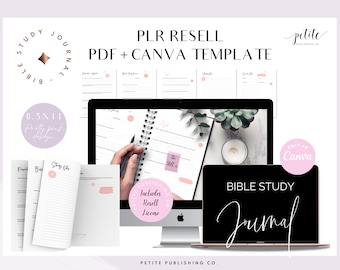 PLR Bible Study Journal Printable PDF, Canva Template, Read Through the Bible, Commercial Resell Rights, Prayer, Devotional, Sermon Notes