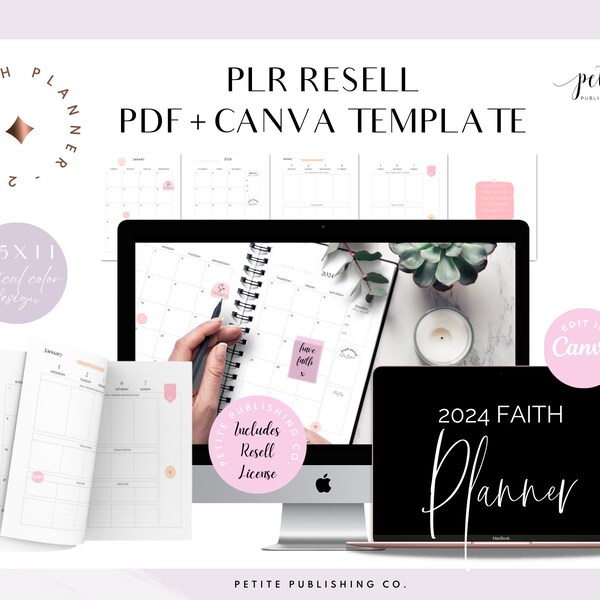 PLR 2024 Faith Planner Printable PDF, Canva Template Monthly Weekly Calendar, Commercial Resell Rights, Prayer, Bible Verse Daily Devotional