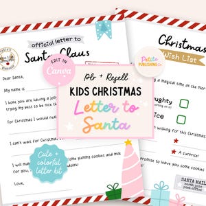 Letter to Santa Kit, Christmas Wish List, Envelope + Mailing Label, North Pole Stamp, Editable Canva Template, Printable PDF, PLR Resell