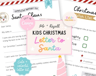Letter to Santa Kit, Christmas Wish List, Envelope + Mailing Label, North Pole Stamp, Editable Canva Template, Printable PDF, PLR Resell