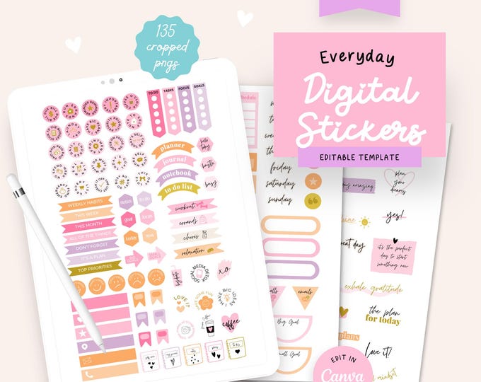Editable Sticker Tracker Everyday Digital Stickers, PLR Master Resell Rights, Canva Template ...