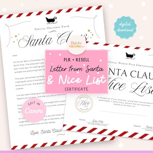 Letter from Santa and Nice List Certificate, Editable Canva Template & Printable PDF, Official North Pole Mail, Digital Download, PLR Resell