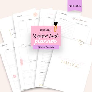 Planificador de fe imprimible, reventa PLR, plantilla de Canva, mensual y semanal sin fecha, licencia comercial, oración, versículo bíblico, devocional diario