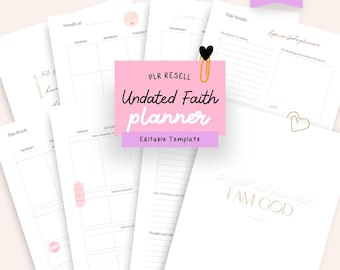 Faith Planner Printable, PLR Resell, Canva Template, Undated Monthly Weekly, Commercial License, Prayer, Bible Verse, Daily Devotional
