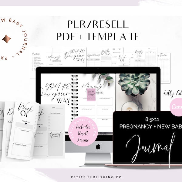 PLR Pregnancy + New Baby Journal, Canva Template, Printable PDF, Commercial Resell Rights , PLR Book, eBook, Plr Content, Digital, Goodnotes