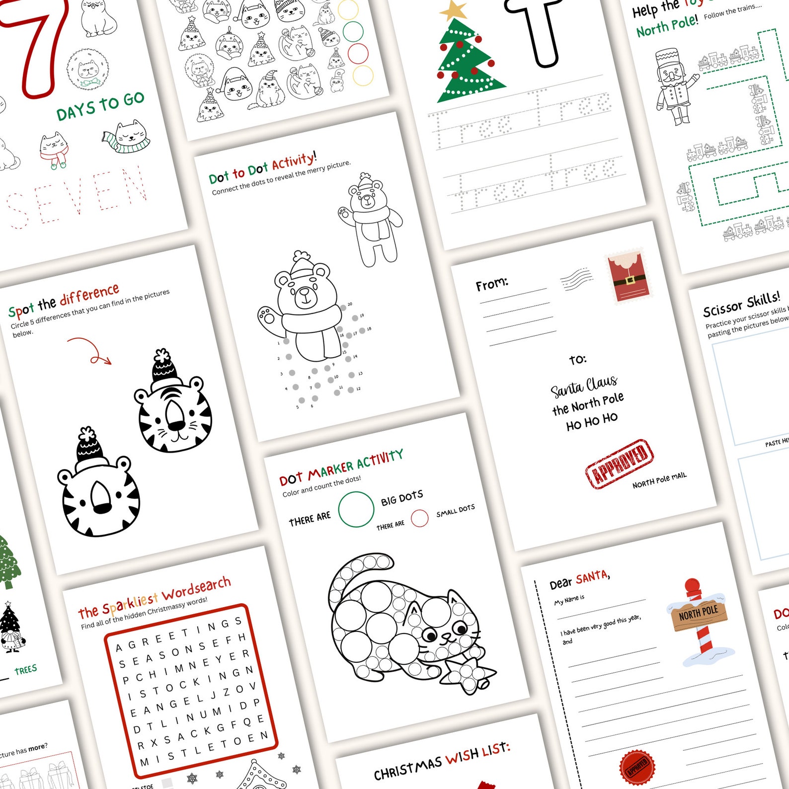 PLR Christmas Activity Pages for Kids Printable PDF, Coloring Sheets