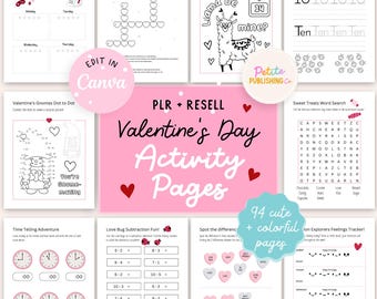 Valentine's Day Activity Pages for Kids, Coloring Sheets, Editable Canva Template, Maze, Wordsearch, Crossword, Feelings Tracker, Gratitude