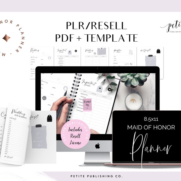 PLR Maid of Honor Planner Printable PDF, Canva Template, PLR Printables, Bridesmaid Planner, eBook Wedding, Commercial Resell Rights License