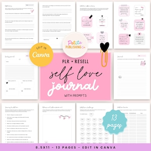 Diario de amor propio con indicaciones, reventa PLR, afirmaciones positivas, salud mental, gratitud, plantilla de Canva, citas inspiradoras, PDF, SL01