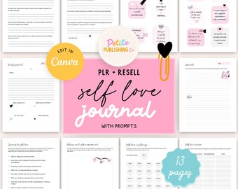 Self Love Journal with Prompts, PLR Resell, Positive Affirmations, Mental Health, Gratitude, Canva Template, Inspirational Quotes, PDF, SL01