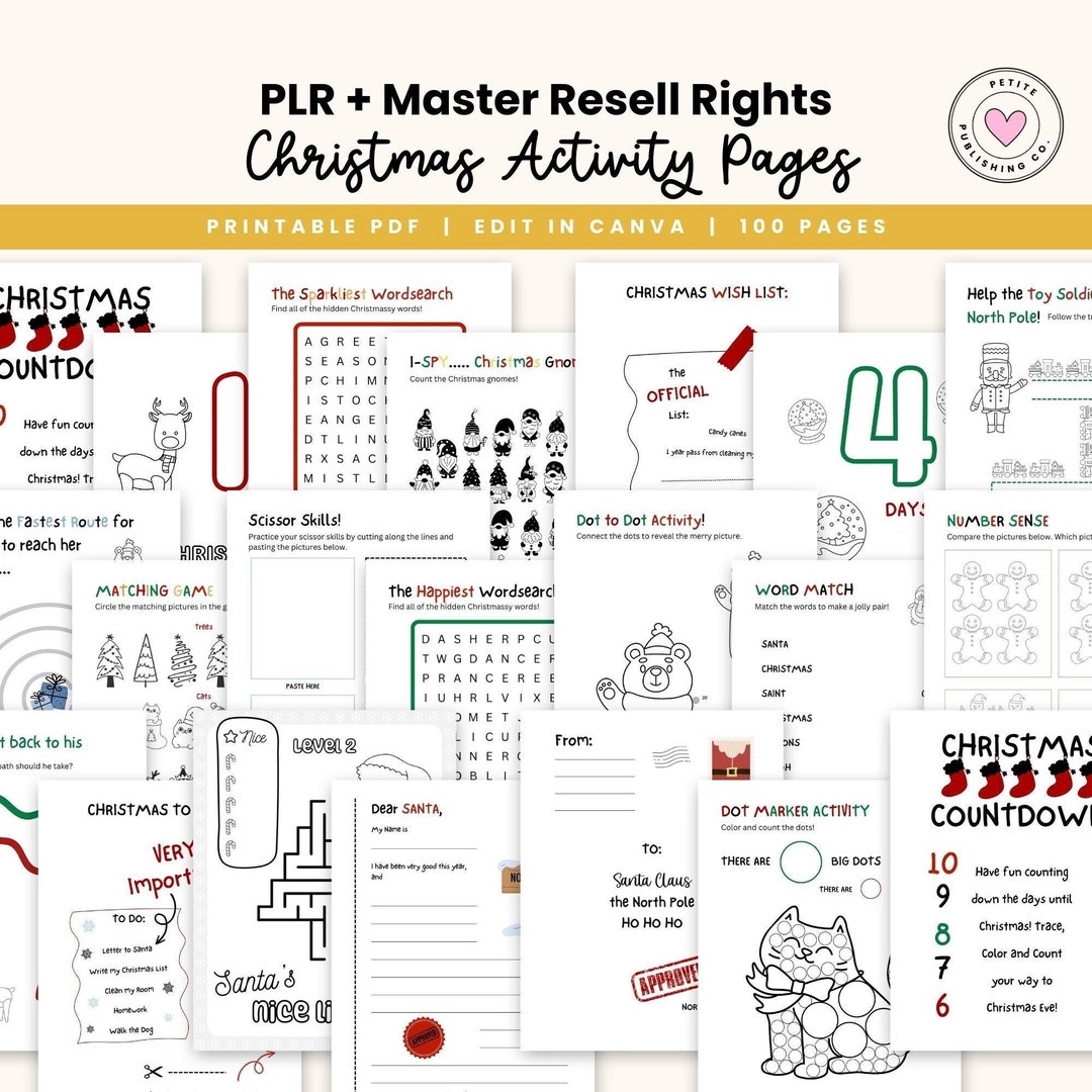 PLR Christmas Activity Pages for Kids Printable PDF, Coloring Sheets
