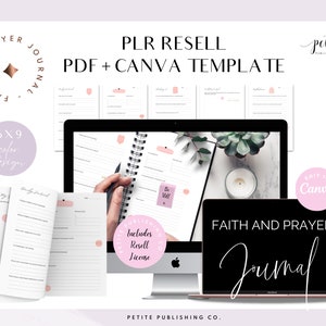 PLR Faith and Prayer Journal Printable PDF, Canva Template, Commercial Resell Rights, Bible Verse Study, Guided, Daily Devotional, FTH01