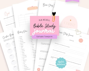 PLR Bible Study Journal Printable PDF, Canva Template, Read Through the Bible, Commercial Resell Rights, Prayer, Devotional, Sermon Notes