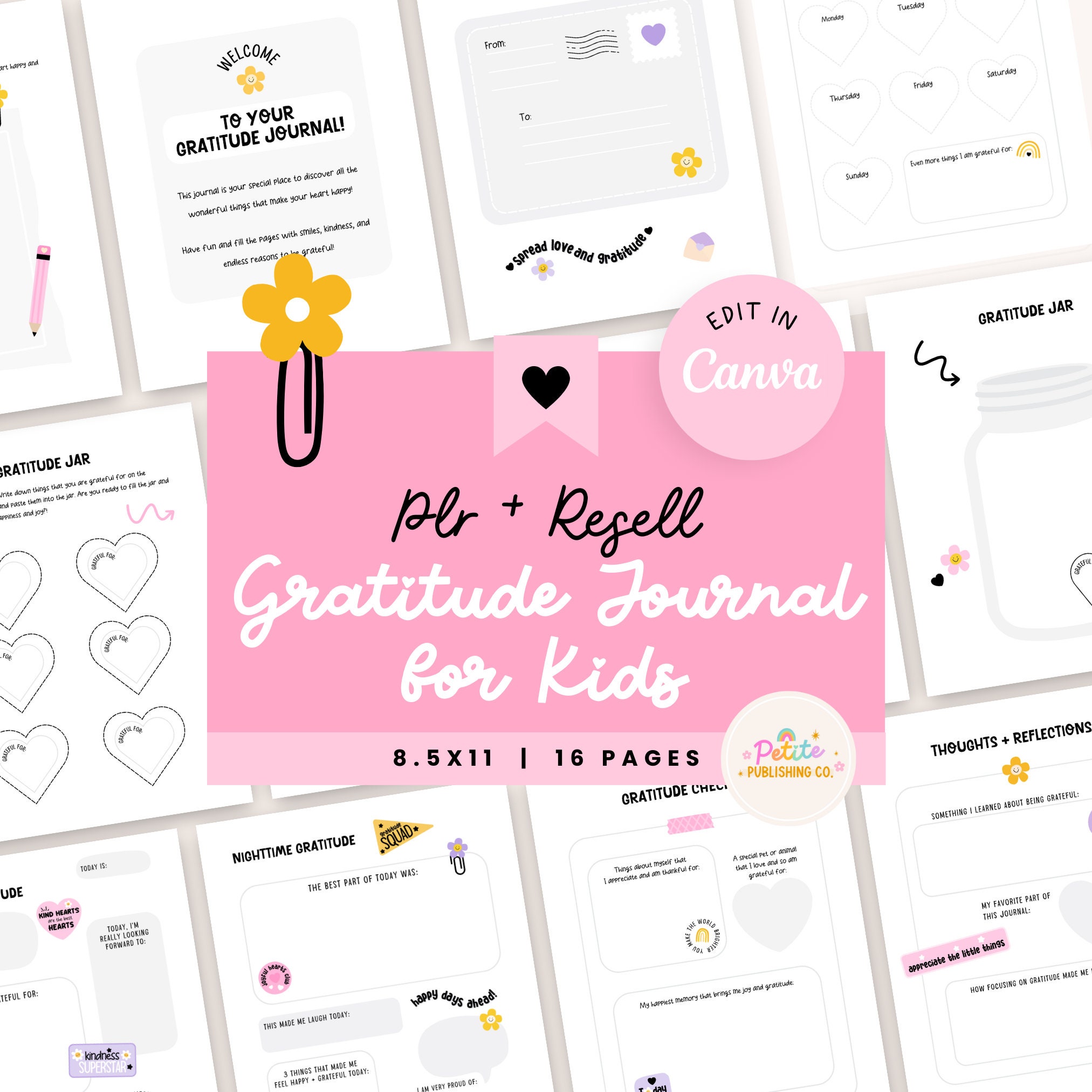 Gratitude Journal for Kids with Prompts, PLR Resell, Activity Workbook, Happiness, Mood, Mindfulness, Canva Template, Feelings Emotions, MRR