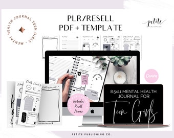 PLR Mental Health Journal for Teen Girls Printable PDF, Canva Template, Commercial Resell Rights License, PLR Content, Goodnotes, Self Care