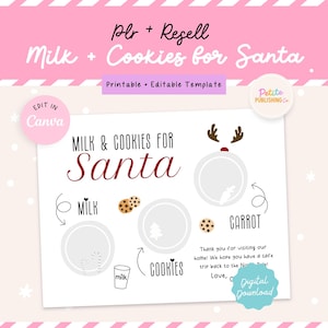 Printable Milk and Cookies for Santa Placemat, Christmas Eve Tradition, Carrot for Reindeer Card,  Editable Canva Template, PLR, Digital
