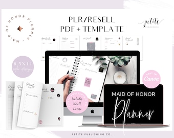 PLR Maid of Honor Planner Printable PDF, Canva Template, Bridesmaid, eBook, Wedding, Commercial Resell Rights License, Pink, Honeymoon