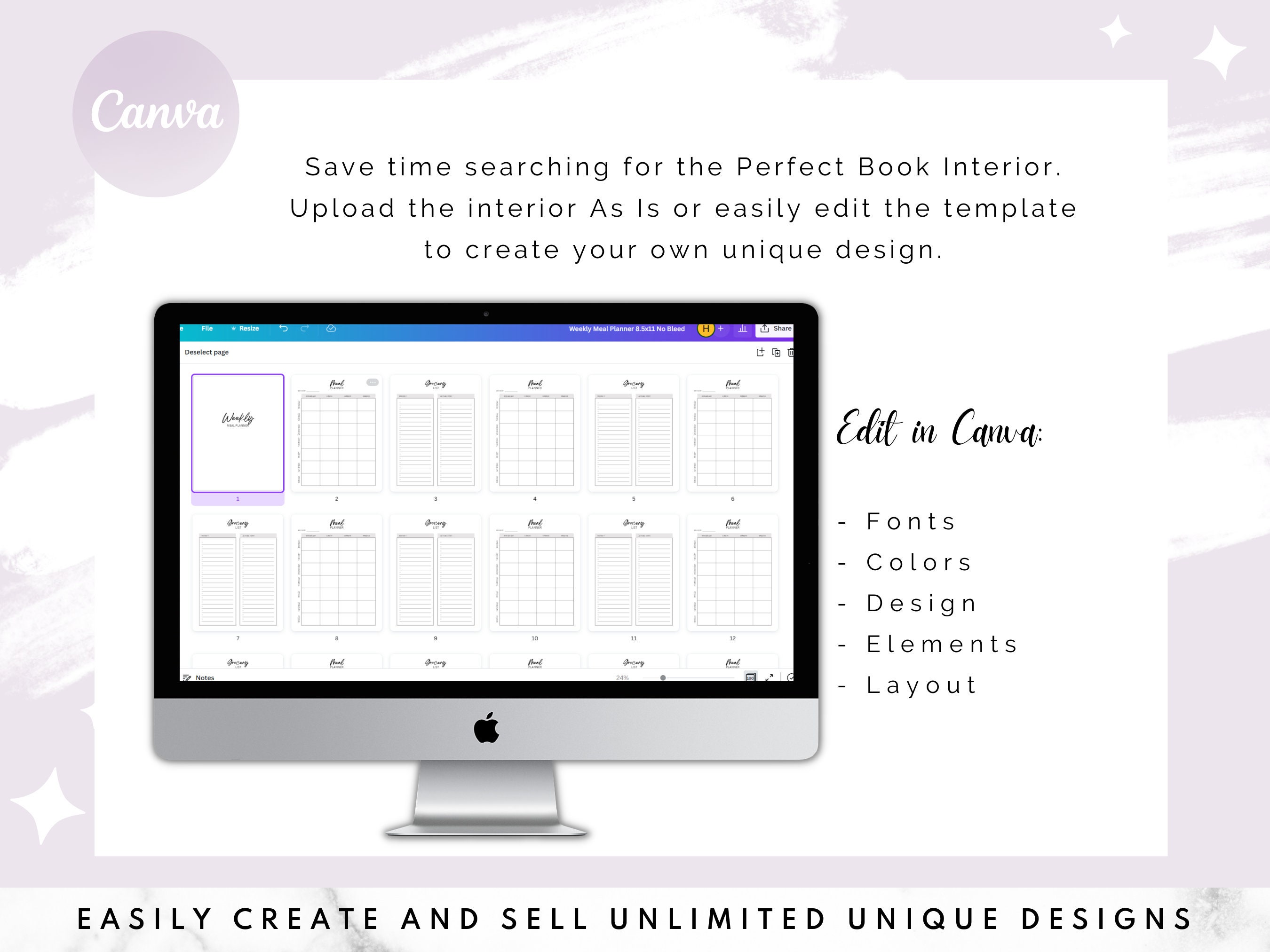 KDP Interior Weekly Meal Planner, KDP Template, Kdp Canva Template ...