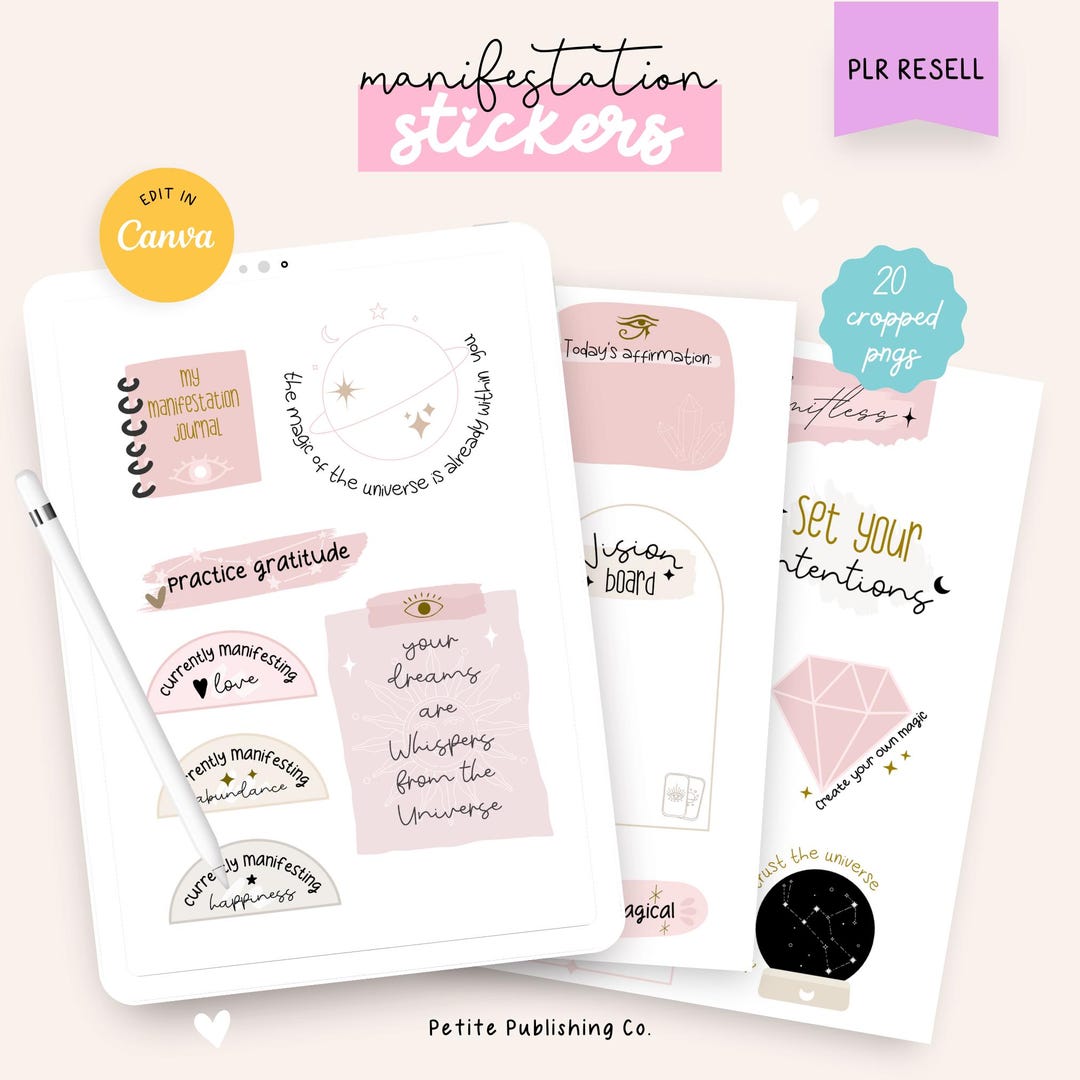 Manifestation Stickers, PLR Resell, Vision Board, Positive Affirmation, Digital Journal Cropped ...