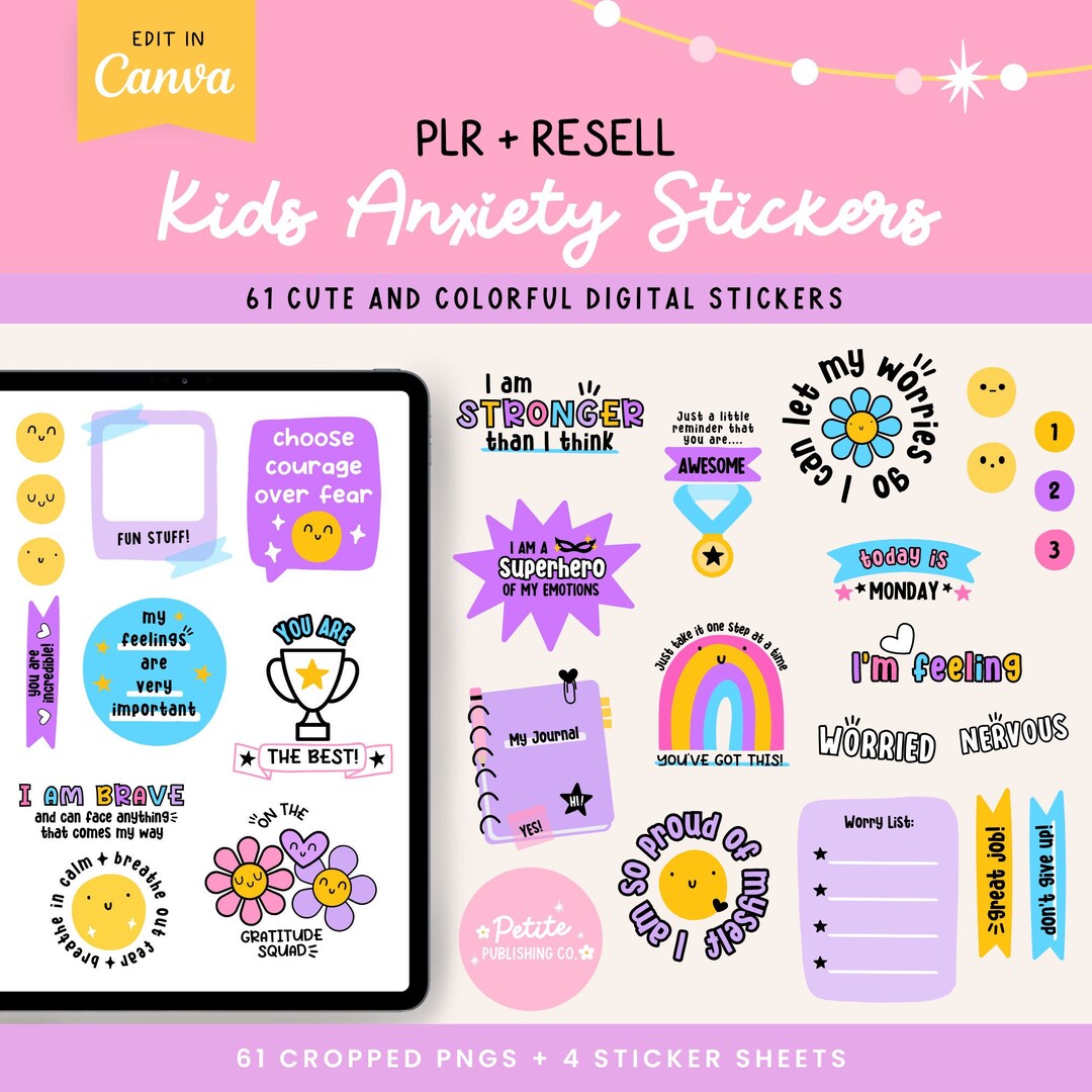 PLR Anxiety Stickers for Kids, Canva Template, MRR Resell, Digital ...