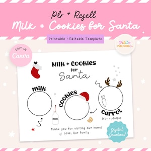 Printable Milk and Cookies for Santa Placemat, Christmas Eve Tradition, Carrot for Reindeer Card,  Editable Canva Template, PLR, Digital