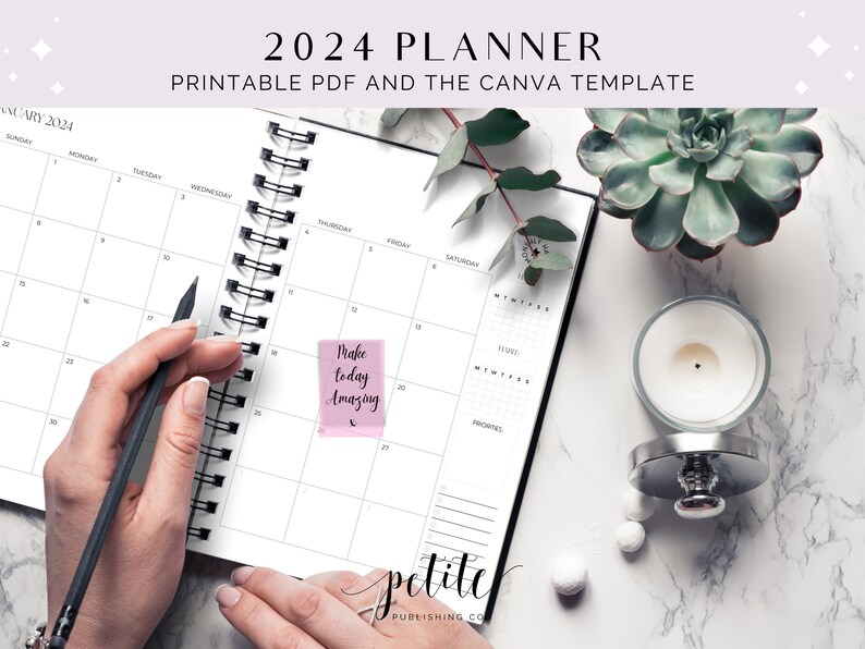 PLR 2024 Planner Printable PDF Monthly Weekly 2024 Calendar Etsy
