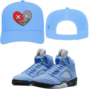 Jordan 5 UNC University Blue 5s Trucker Hat to Match - RED HEART baws